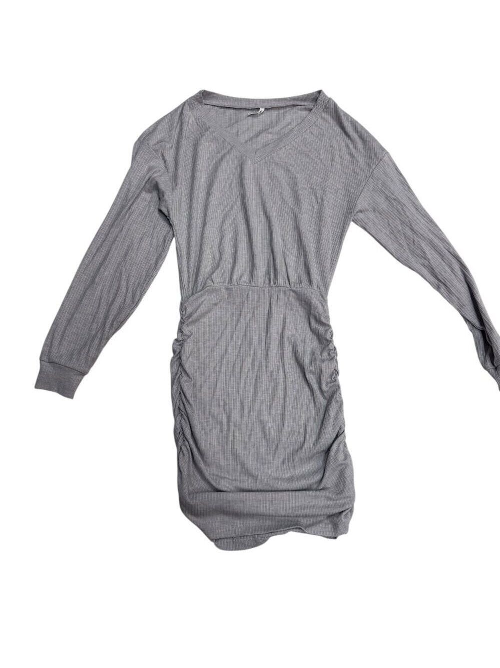 Halara Ribbed Ruched Long Sleeve Bodycon Dress – Gray – Small - NWT